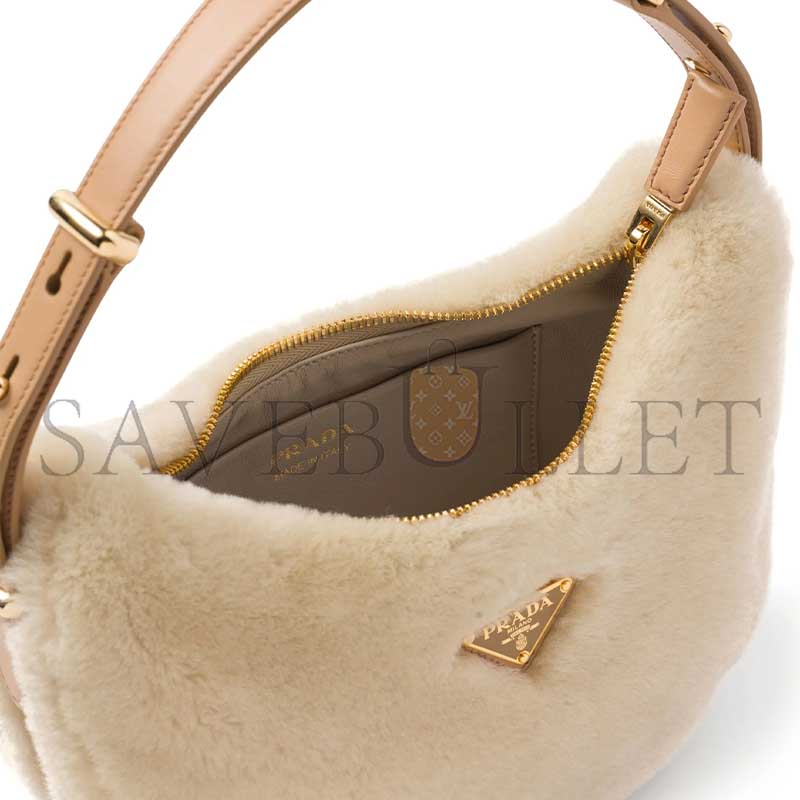 PRADA ARQUÉ SHEARLING AND LEATHER SHOULDER BAG 1BC194 (22.5*18.5*6cm) PRADA ARQUÉ SHEARLING AND LEATHER SHOULDER BAG 1BC194 (22.5*18.5*6cm)